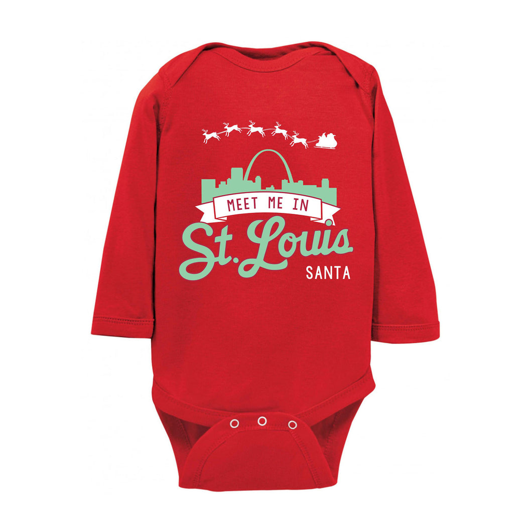 Meet Me In St. Louis Santa Long Sleeve Baby Onesie - Red