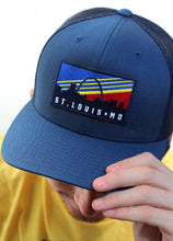 Load image into Gallery viewer, Retro Skyline Patch Snapback Trucker Hat - Navy
