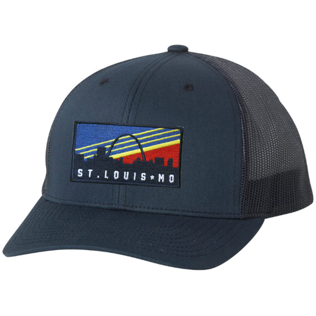 Retro Skyline Patch Snapback Trucker Hat - Navy