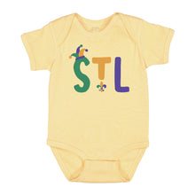 Load image into Gallery viewer, STL Mardi Gras Fleur de Lis Baby Onesie
