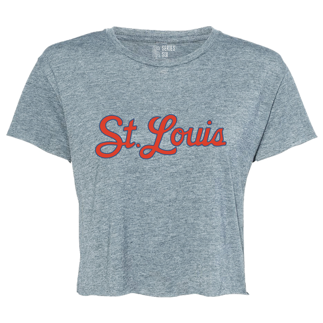 St. Louis Script Cropped T-Shirt - Blue