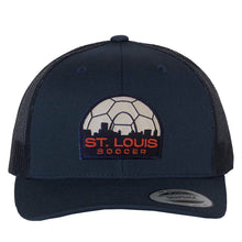 Load image into Gallery viewer, Soccer Skyline Patch Snapback Trucker Hat
