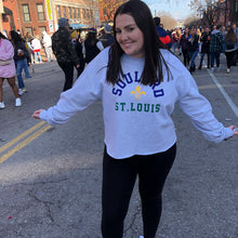 Load image into Gallery viewer, Soulard St. Louis Fleur De Lis Mardi Gras Crewneck Unisex Sweatshirt - Ash Grey
