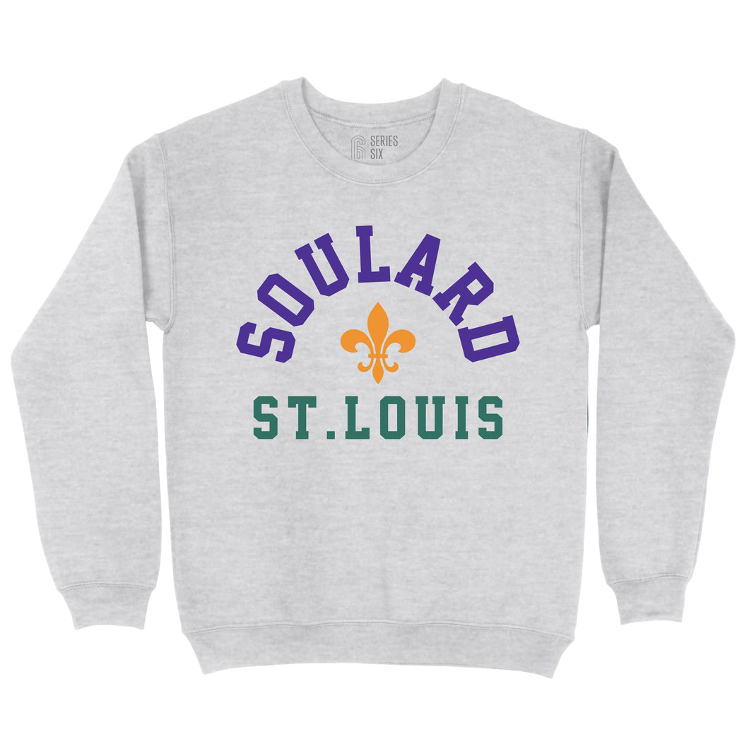 Soulard St. Louis Fleur De Lis Mardi Gras Crewneck Unisex Sweatshirt - Ash Grey