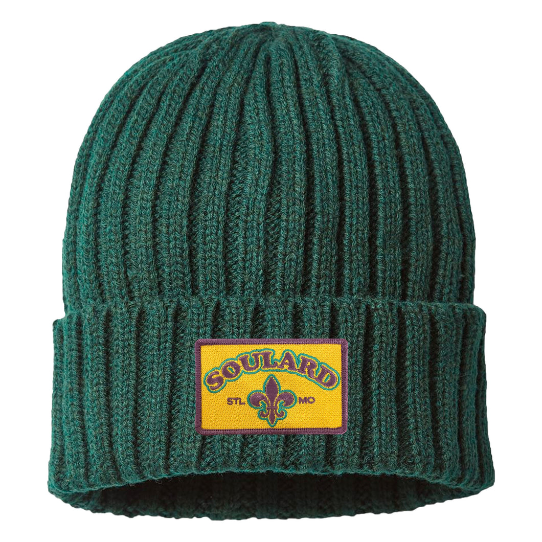 Soulard Patch Knit Beanie Hat - Green Cableknit