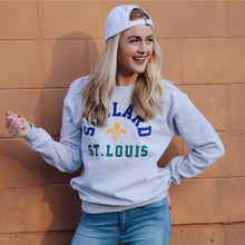 Load image into Gallery viewer, Soulard St. Louis Fleur De Lis Mardi Gras Crewneck Unisex Sweatshirt - Ash Grey
