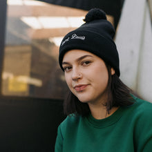 Load image into Gallery viewer, Saint Louis Embroidered Script Knit Beanie Hat - Black
