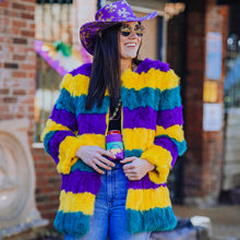 Load image into Gallery viewer, Mardi Gras Faux Fur Coat
